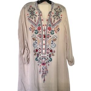 Johnny Was Cream Embroidered Tunic, XL